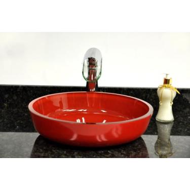 Imagem de Cuba de Vidro Redonda Achatada 43cm Bolonha - EKASA, Vermelho Ferrari