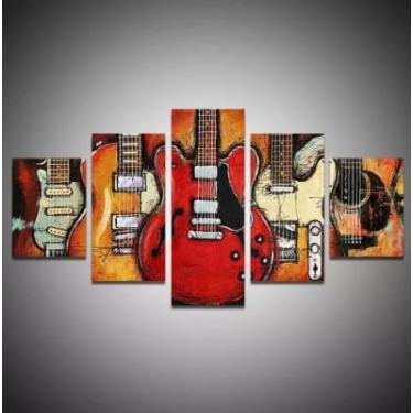 Imagem de Kit quadro decorativo 5 peças 95x60cm Guitarra E Violão