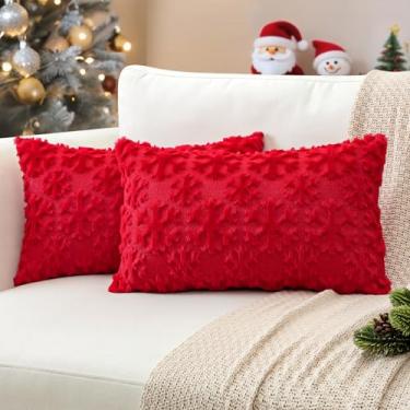 Imagem de OTOSTAR Capas de almofada de floco de neve de Natal 30,5 x 50,8 cm Conjunto de 2 fronhas macias de lã de pele sintética para decoração de sofá de inverno para decoração de sofá de cama de casa
