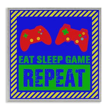 Imagem de Stupell Industries Vibrant Eat Sleep Game Repeat White Framed Giclee Art, design por Marcus Prime, 17 x 17