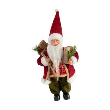 Imagem de MotiveTech Enfeite de Papai Noel em Forma de Boneco, Lembrancinha de Festa, Decoração Natalina para Sala de Estar, Prateleira Ou Mesa de Natal, Xadrez vermelho e verde