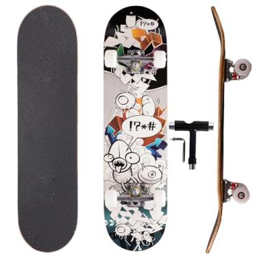 Imagem de Skate profissional de chute duplo, deck de bordo de 78,7 cm, rolamentos ABEC-9, rodas de poliuretano 95A, design gráfico personalizado (Elfin(T-Tool incluída), 78,7 cm)