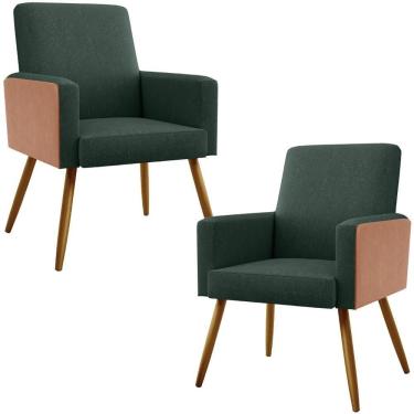 Imagem de Kit 02 Poltronas Pés Palito Linho Verde Musgo Camel