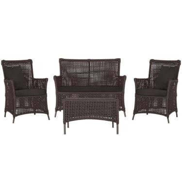 Imagem de Jogo Sofá 2 Poltronas E Mesa Igapó Marrom E9 Trama Original Marrom