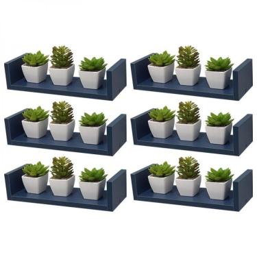 Imagem de Kit 6 Prateleiras em U 40X10cm Azul com Suporte Invisível