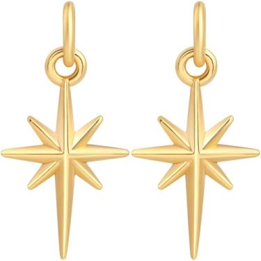 Imagem de Anyichend 2 peças de pingentes de estrela do norte banhados a ouro 18K, pingente Polaris de latão com anel de salto, pingentes pendentes de estrela para artesanato faça você mesmo, pulseiras, colares