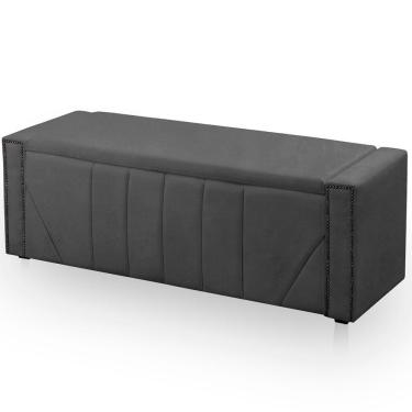 Imagem de Calçadeira Baú Casal Estofada Toronto Veludo Cor Cinza Chumbo