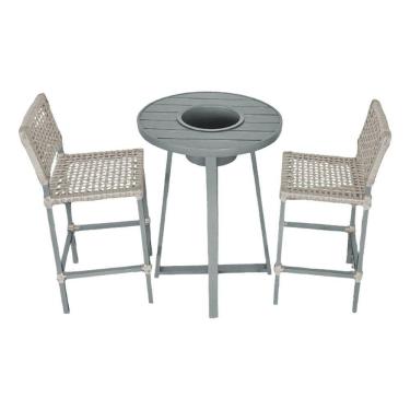 Imagem de Conjunto Bistrô Champanheira Cinza Tampo Ripado E 2 Banquetas França Corda Náutica Areia - Cor: Bege