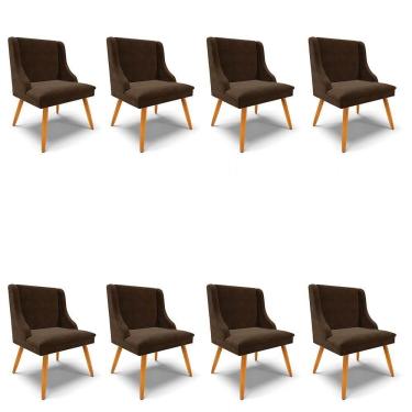 Imagem de Kit 8 Cadeiras Estofadas Para Sala De Jantar Pés Palito Lia Suede Marrom - Ibiza