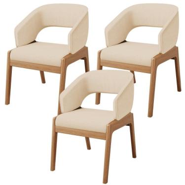 Imagem de Kit 03 Cadeiras De Jantar E Estar Living Estofada Lince L02 Linho Bege Escuro