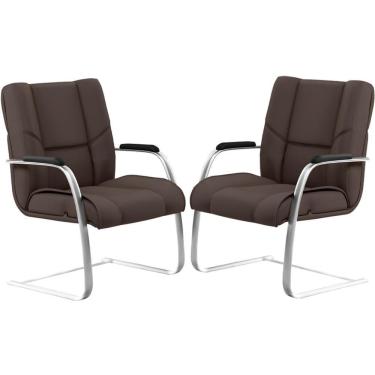 Imagem de Kit 02 Cadeiras De Escritório Tecido Sintético Marrom