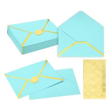 Imagem de PATIKIL 50 envelopes A7, envelopes de convite de borda dourada de 12,7 x 17,78 cm, envelopes de convites de casamento, casamento, aniversário, escritório, azul claro