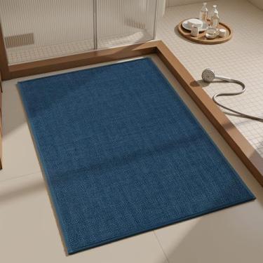 Imagem de Mecko Tapete de banho, tapete de banheiro ultra absorvente de secagem rápida - tapete de banheiro fino e aconchegante (azul marinho, 61 cm x 91 cm)