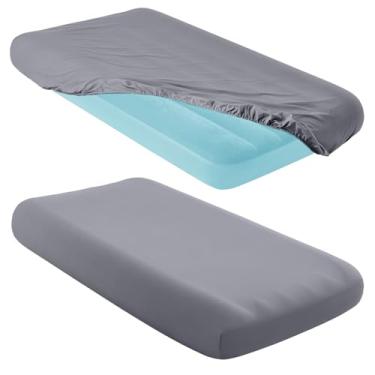 Imagem de Entisn 2 peças de lençol infantil inflável de microfibra, 87 x 162 cm, para crianças, festas do pijama, viagens de acampamento e festas (cinza escuro)