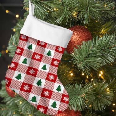 Imagem de Meia de Natal, flocos de neve de inverno e pinheiro, 45,7 cm, grande, estrutura retrô de fazenda, decorações de Natal, meia pendurada para festa de férias em família, lareira