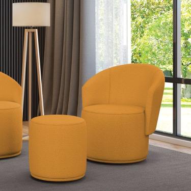 Imagem de Poltrona E Puff Redondo Orgânico Para Sala Malu Bouclê Mostarda M11 - D'rossi