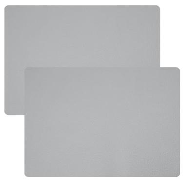 Imagem de LUMINFLY 2 peças de jogo americano de couro cinza à prova d'água, tapetes de mesa de poliuretano antiderrapantes e dupla face à prova de óleo, resistente ao calor para jantar e escritório, uso em sala
