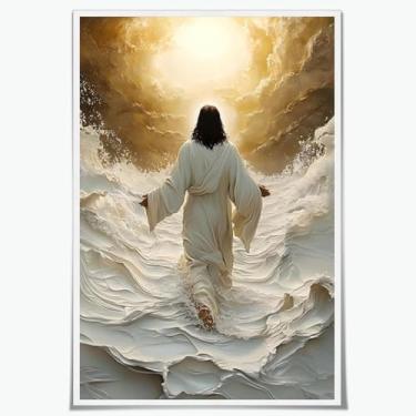 Imagem de Jesus Canvas Wall Art for Christian Poster Picture Jesus Walking On Water Print Painting Wall Decor for Church Home Living Bedroom Kitchen Office Room Decor Unframed 40.6x61.0 cm