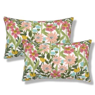 Imagem de NOCTILYRA Capas de almofada floral lombar 30,5 x 50,8 cm, conjunto de 2 flores, capa de almofada retangular de mola, fronhas decorativas para sofá-cama e sofá