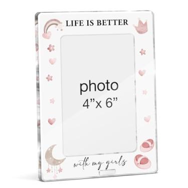 Imagem de FTRBXT Porta-retrato para mãe e filha, presente de aniversário, Natal, Dia das Mães, Life Is Better with My Girls, porta-retratos de acrílico, 10 x 15 cm