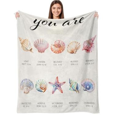 Imagem de Cobertor de concha cristã, presentes de aniversário, cobertores, arte das escrituras, presentes religiosos inspiradores para mãe, esposa, filha, irmã, amiga, microfibra ultra macia, decoração de fé