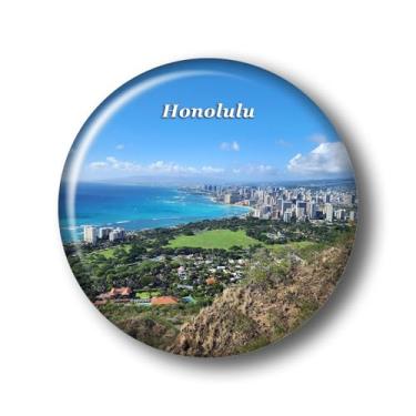 Imagem de Hawaii Oahu Honolulu Cabeça de Diamante Monumento Estadual Adesivo Ímã de Geladeira Vidro Cristal 3D Ímãs de Geladeira Viagem Cidade de Honolulu Colecionável Lembrança Presentes Decoração de Geladeira