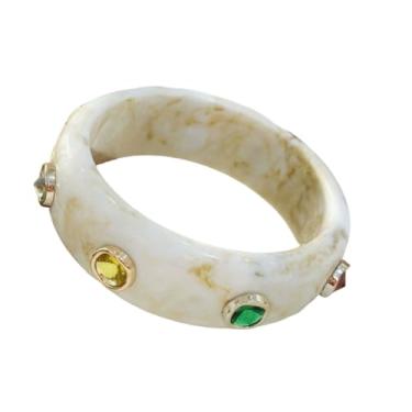 Imagem de Pulseira grossa de acetato com veios de mármore e pedras preciosas coloridas - Pulseira feminina de resina, One Size, Madeira, Sem Pedra Preciosa