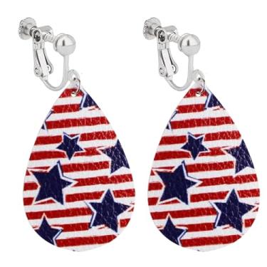 Imagem de Brincos com clipe de bandeira americana, não perfurados, coração com contas, com pingente de bandeira de estrela, brincos patrióticos para mulheres, feitos à mão, Dia da Independência, 4 de julho