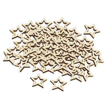 Imagem de oshhni 100 peças de madeira vazadas em formato de estrela, sem acabamento, para decoração de ambientes, placas decorativas de madeira em branco para salas de, 2cm