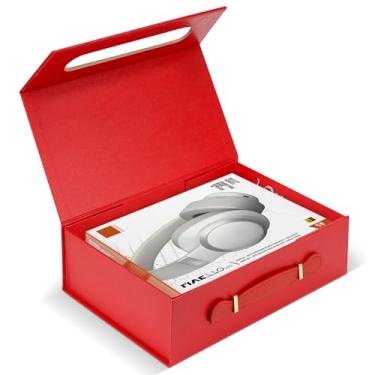 Imagem de Linkidea Caixa de presente magnética de montagem rápida, caixa de embalagem grande e rígida com enchimento de papel desfiado, embalagem de presente compatível com fones de ouvido (vermelho)