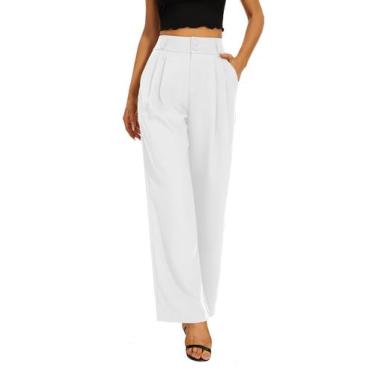 Imagem de Calças sociais FUNYYZO de cintura alta e perna larga  branca