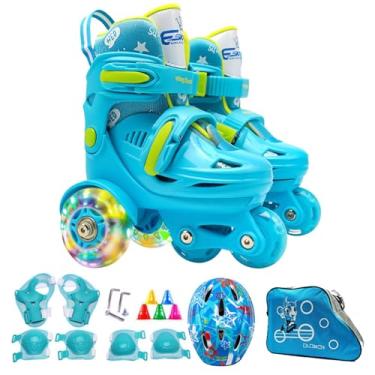 Imagem de Shakven Patins Ajustáveis, Patins para Iniciantes - Patins infantis de três pontos para iniciantes,Tênis de patinação para meninos e meninas de 3 a 8 anos com equipamentos de segurança para playground