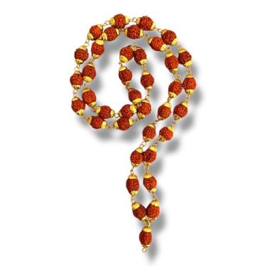 Imagem de LoveNspire Certificado Rudraksha Mala 5 Faces (panchmukhi) Grânulos Genuínos Autênticos Rudraksh Rosário Japa Mala Miçangas de Meditação Puja Oração Banhado a Ouro/Prata Mala para Homens Mulheres (1