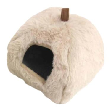 Imagem de Ｂｅｓｇａ Cama quente para hamster, casinha suspensa em rede, habitat interno, esconderijo confortável, para animais de estimação, ideal para gerbils e, Bege
