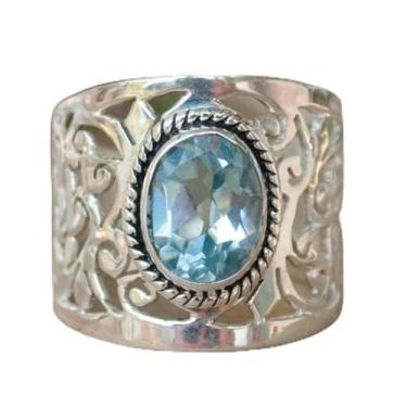 Imagem de Anel de declaração de zircônia cúbica azul banhado a ouro branco acessório personalizado ideal para uso diário feminino casual festa feriado joia presente, 8, Cobre, Sem pedra preciosa