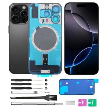 Imagem de Yuntunele Tampa traseira de vidro (inclui vidro de lente, suporte, ímã) Substituição compatível com iPhone 16 Pro Todas as operadoras com conjunto de ferramentas profissionais (preto)