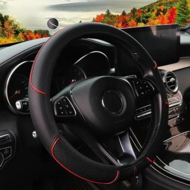 Imagem de Capa De Volante De Couro Com Listras Vermelhas E Azuis Para Carros De 