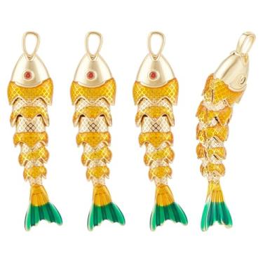Imagem de BENECREAT 4 peças de pedras de peixe banhadas a ouro 18K verdadeiro, pingentes de peixe de latão com zircônia cúbica e esmalte para pulseira faça você mesmo, colar, brincos, joias, 4 x 0,4 x 0,7 cm