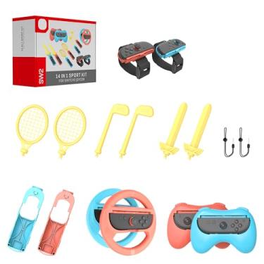Imagem de Sports Accessories Bundle for Switch 2(2025) Kaiplayhorizon Sport Games Kit 14 in 1 Family Party Pack Golf Clubs Tennis Rackets Swords Controller Grips Steering Wheels Wrist Band for Joycons