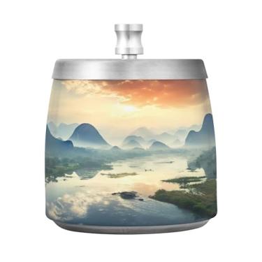 Imagem de SEHANY Cinzeiro Majestic Mountain Peak com tampa para cigarros, à prova de vento, sem fumaça, aço inoxidável, cinzeiros para uso interno e externo, grande, inodoro, para fumantes, decoração de