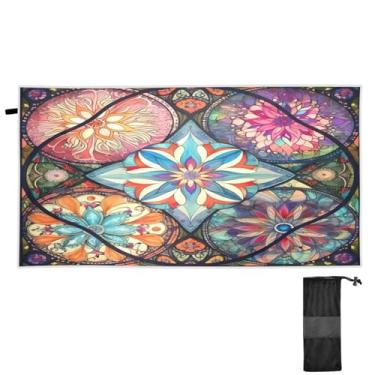 Imagem de ATTX Toalha de praia de azulejo têxtil oriental colorida 76 x 152 cm - Cobertor de microfibra leve de secagem rápida e resistente à areia para piscina, ioga, academia e viagens | Esportes de banho de