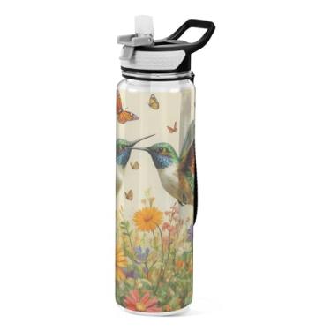 Imagem de ATTX Garrafa de água de flores silvestres beija-flores, 947 ml, à prova de vazamento e livre de BPA, garrafas de água reutilizáveis de plástico Tritan para viagens, academia, corrida (62)