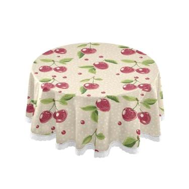Imagem de SEHANY Toalha de mesa redonda em aquarela cereja 152 cm, tecido lavável sem rugas, toalha de mesa redonda com renda decorativa para restaurante, casamento, acampamento, festa de cinco de maio