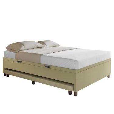 Imagem de Bicama Casal Box Com Baú 138x188cm Samy S05 Sintético Bege - Mpozenato