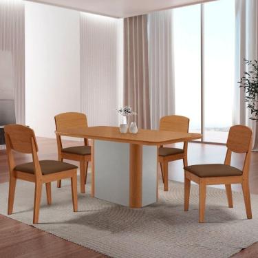 Imagem de Mesa De Jantar Isadora 120cm Tampo Mdf Laminado Veludo Marrom Off White