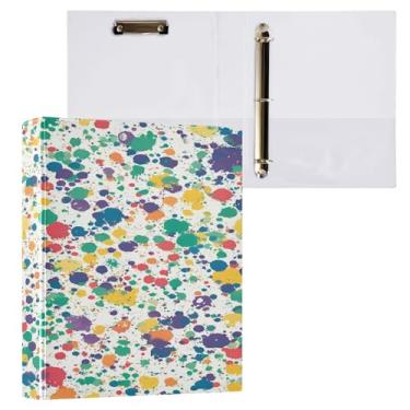 Imagem de ATTX Fichário de 3 anéis com 3 respingos de tinta colorida para papel tamanho carta, 21,6 x 28 cm, fichários de três anéis com prancheta para material de escritório #387