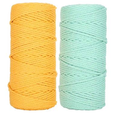 Imagem de Corda de fio de algodão macio e ecológico, material de tricô para artesanato faça você mesmo, macrame, decoração de casa, verde amarelo, 100 metros, 2 peças