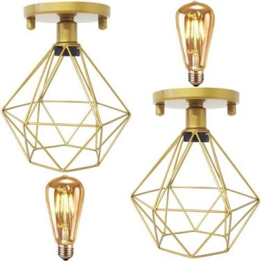 Imagem de 2 Lustre Teto Plafon + 2 Lâmpada Led St64 Industrial Aramado Diamante 