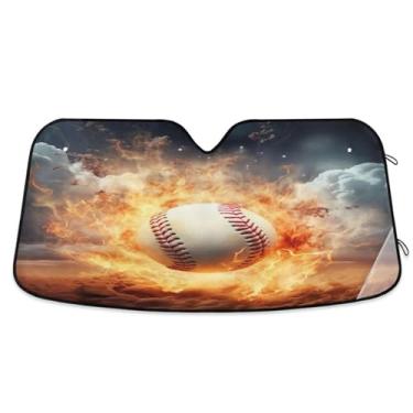 Imagem de ATTX Para-brisa de carro de bombeiro de água de beisebol 139.7 cm x 70.1 cm escudo solar universal com proteção UV, persiana de janela frontal automática dobrável para Sedans SUVs caminhões #743