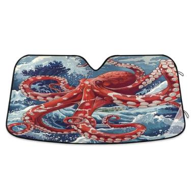 Imagem de Blueangle Para-brisa de carro de polvo vermelho protetor solar para carros - Proteção UV dobrável, ajuste universal 139.7 cm x 70.1 cm protetor de para-brisa frontal (315)